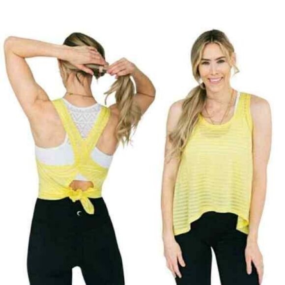 Zyia Nimbus Lemon Yellow Split Back Tank Top - Picture 1 of 5